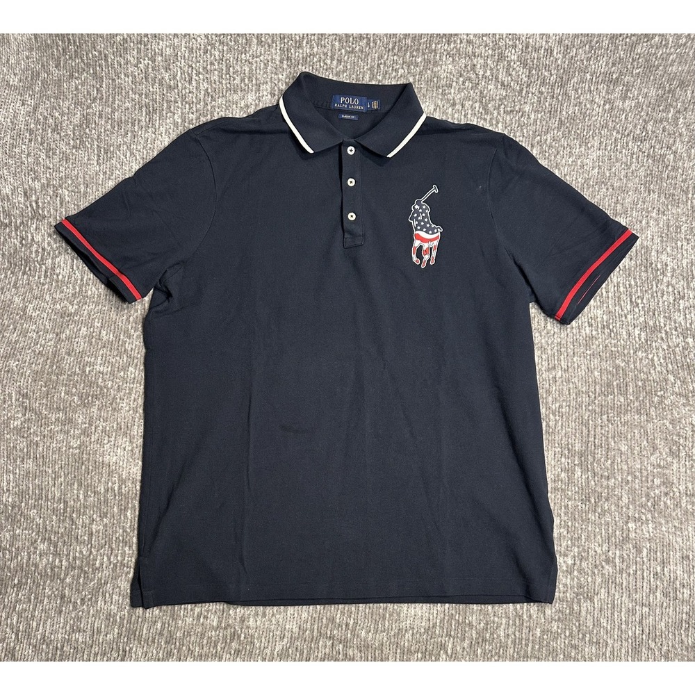 Polo Ralph Lauren Men's L Big Pony American Flag Shield Shirt Red White Blue